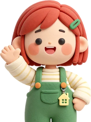 La mascotte dell'app, una host dai capelli rossi con la salopette verde, che saluta sorridendo